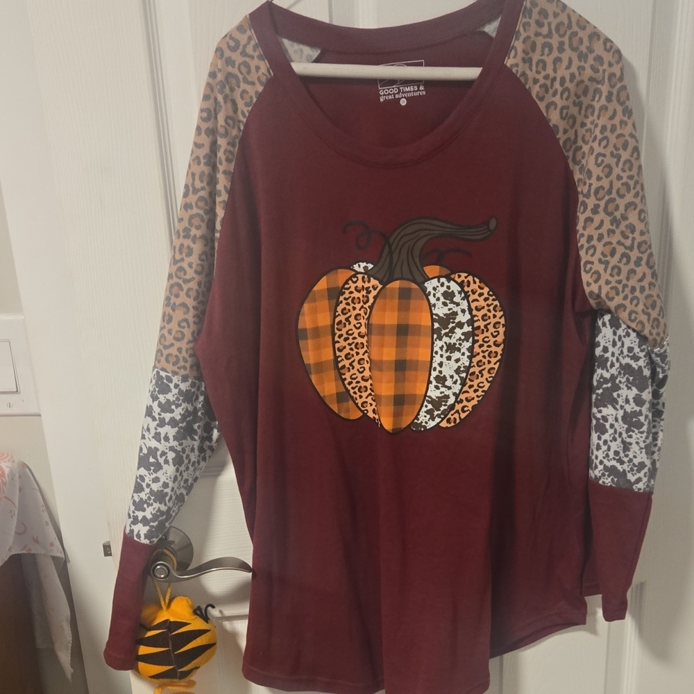 Women's Pumpkin Patchwork Long Sleeve Shirt